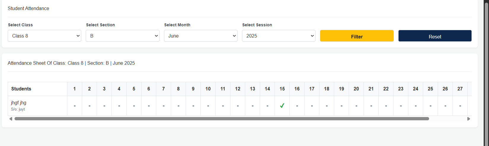 Attendance Tracking Interface